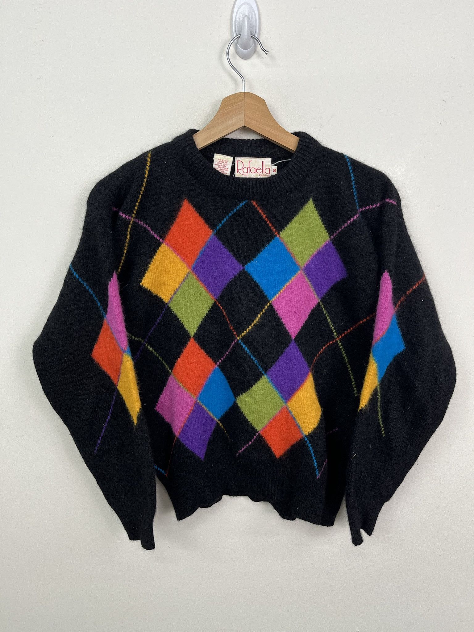 Vintage Vintage 1980s Angora Rabbit Hair Argyle Knit Sweater Size S Size US S / EU 44-46 / 1 - 1 Thumbnail