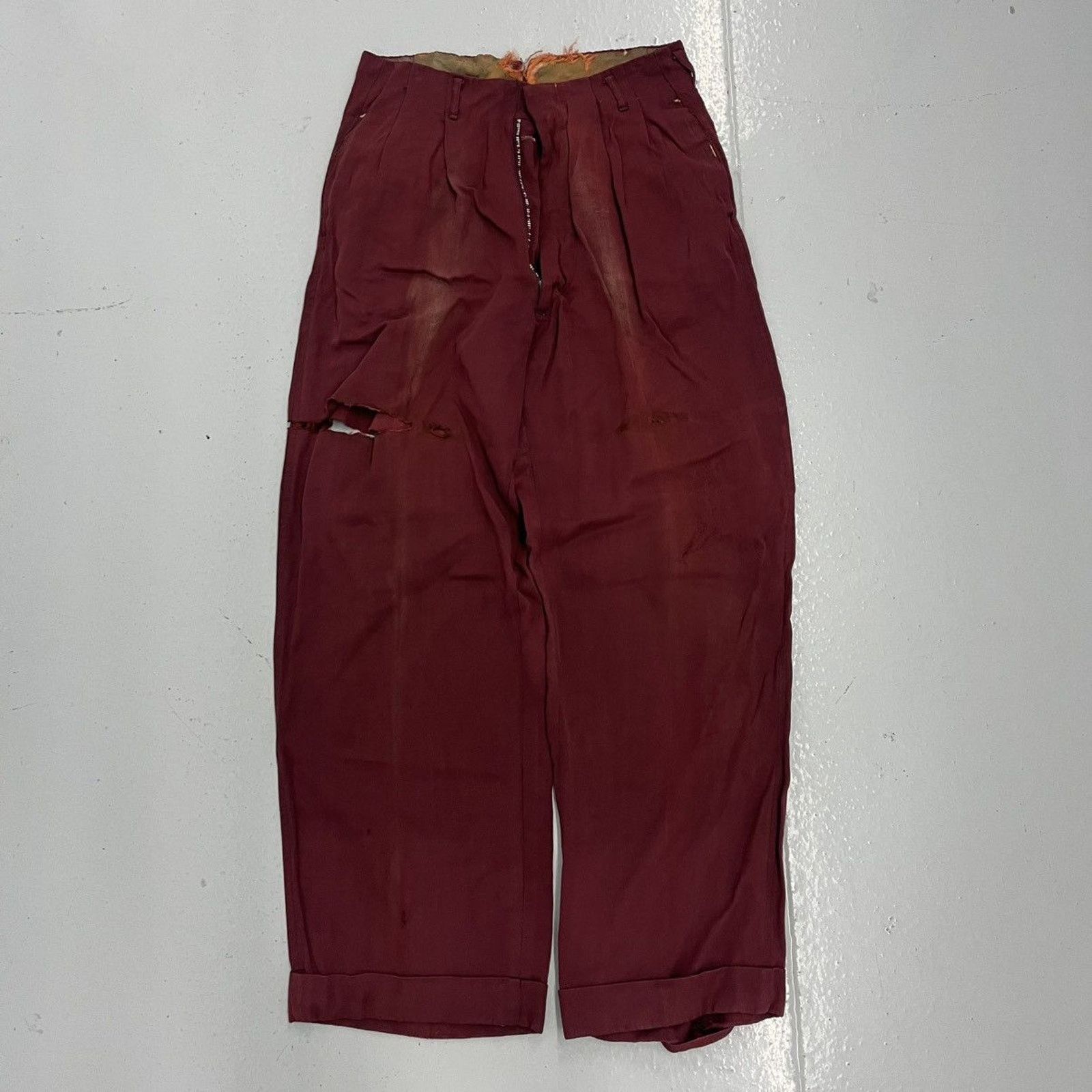 Other Vintage 50s Red Pleated Distressed Rayon Trousers 27x26 Size 27" / US 4 / IT 40 - 1 Thumbnail