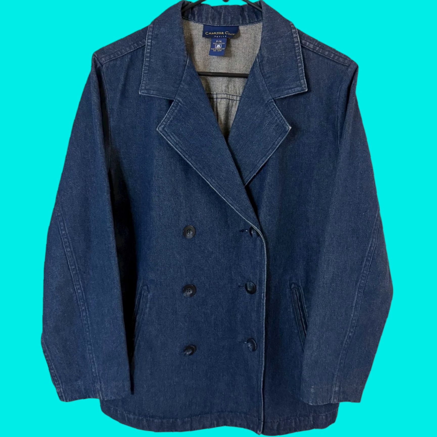 Charter Club VINTAGE Charter Club Denim Blazer Jacket Womens Petite Medium Blue 100% Cotton Boho Classic Western Blazer All Seasons Pockets Womens Size M / US 6-8 / IT 42-44 - 1 Thumbnail