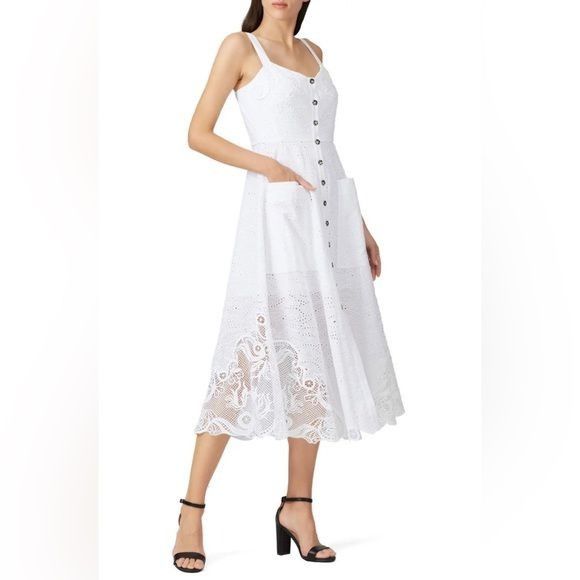 Image of Womens Saloni Fara B Dress Size 2 White Cotton A-Line Midi C