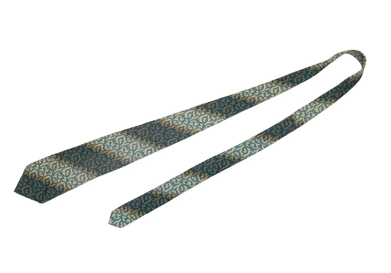 Jean Paul Gaultier Silk Regimental Tie in Beige and Teal Green Size ONE SIZE - 2 Thumbnail