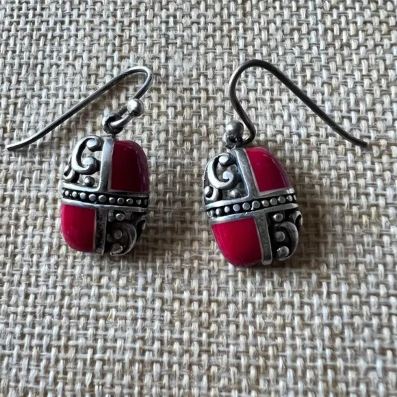Other .925 CSX Sterling and Coral Fish Hook Earrings Dangle Drop Size ONE SIZE - 1 Thumbnail
