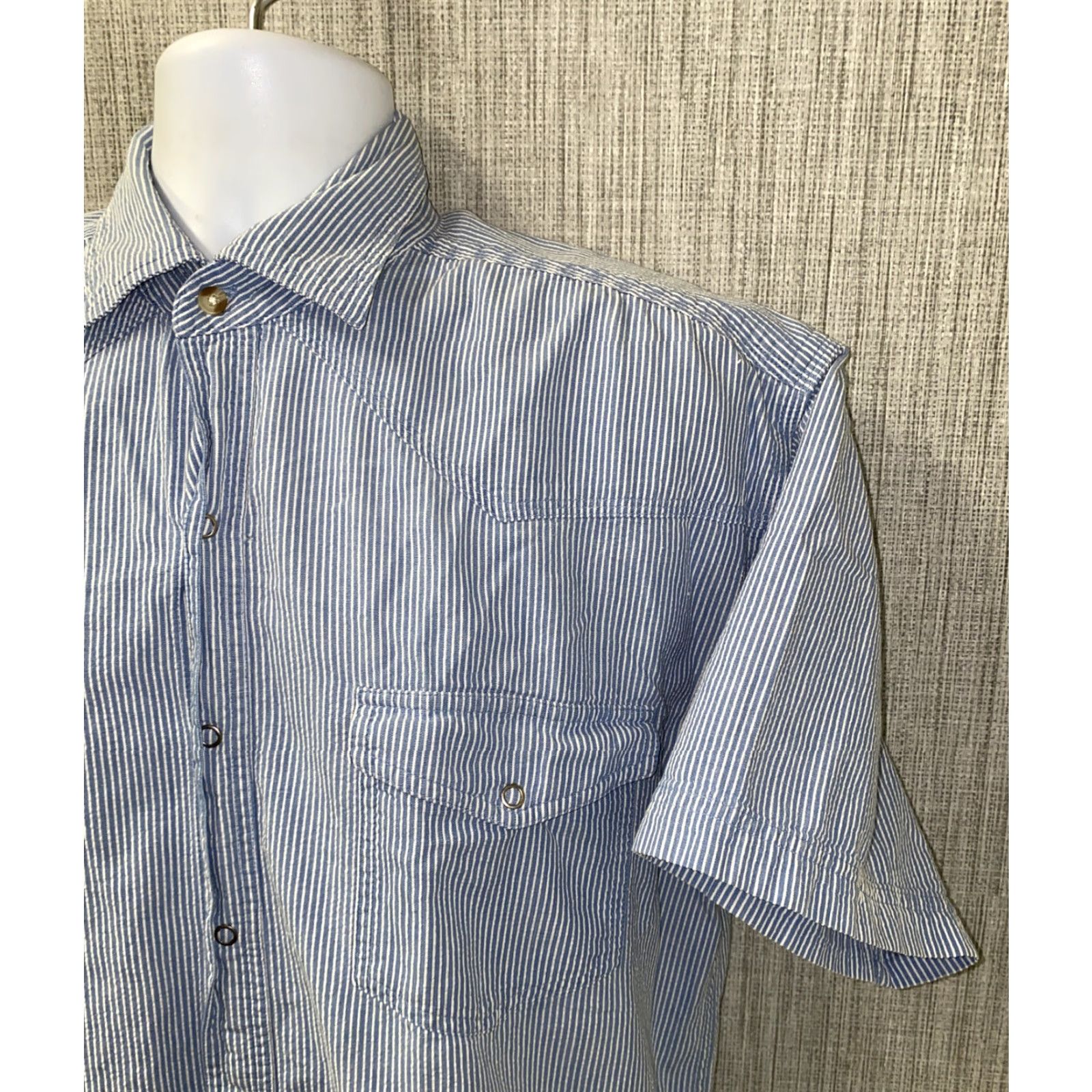 Vintage Western Plains Mens Shirt Blue Striped Snap Button Short Sleeve Size L Size US L / EU 52-54 / 3 - 2 Thumbnail