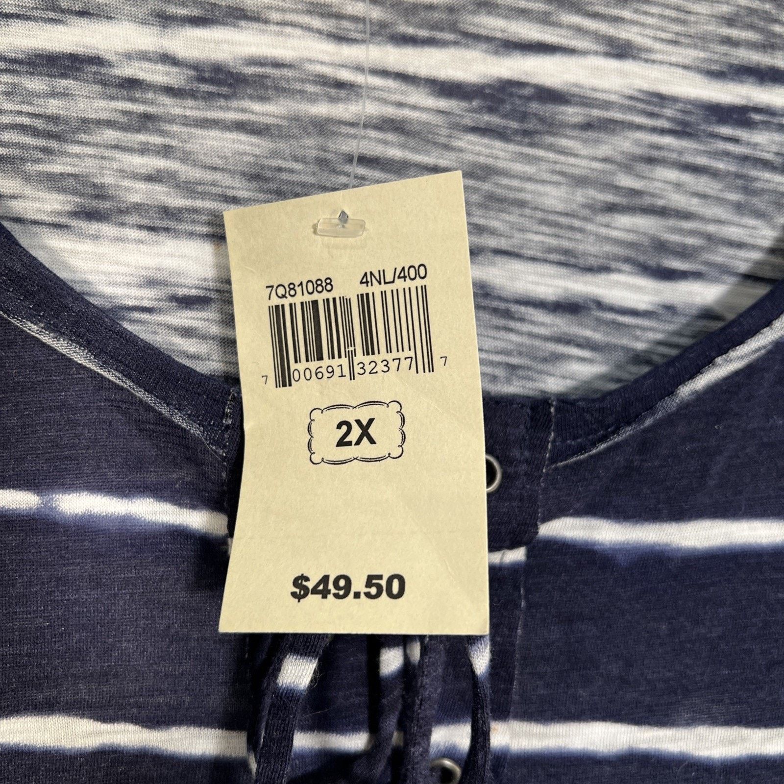 Lucky Brand Lucky Brand Live in Love Blouse 2X Embroidered Striped Blue Size XXL / US 16-18 / IT 52-54 - 2 Thumbnail