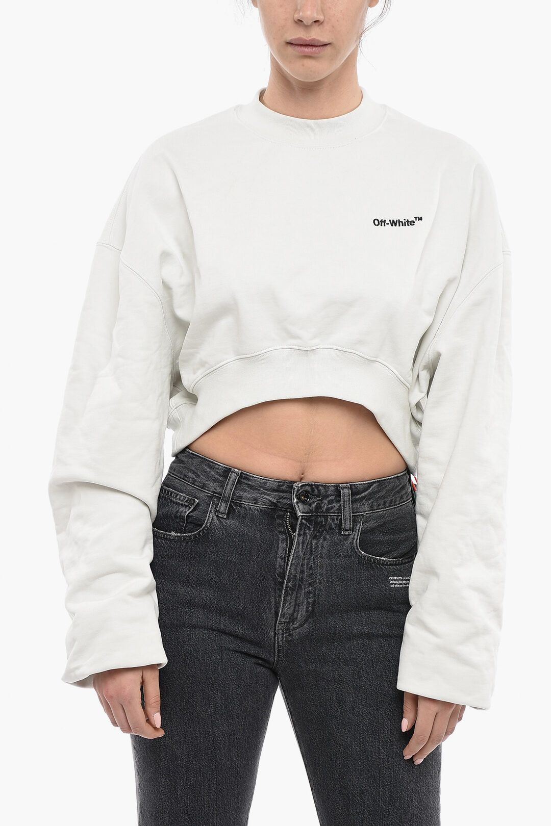 image of Off White Og1Mm0524 Crewneck Cropped Sweatshirt In White, Women's (Size Large)
