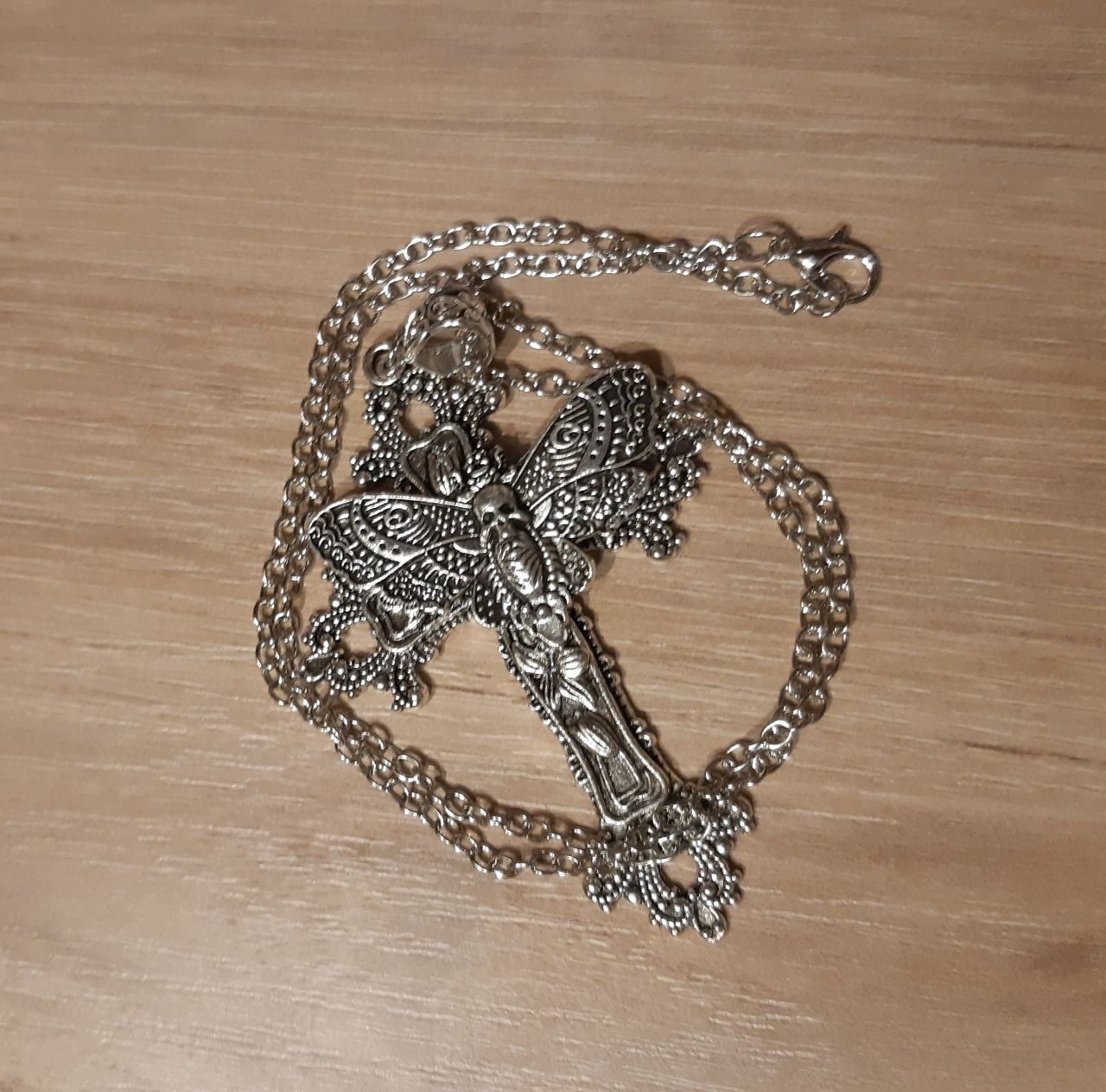 Vintage Large Moth Cross Necklace Pendant Size ONE SIZE - 4 Thumbnail