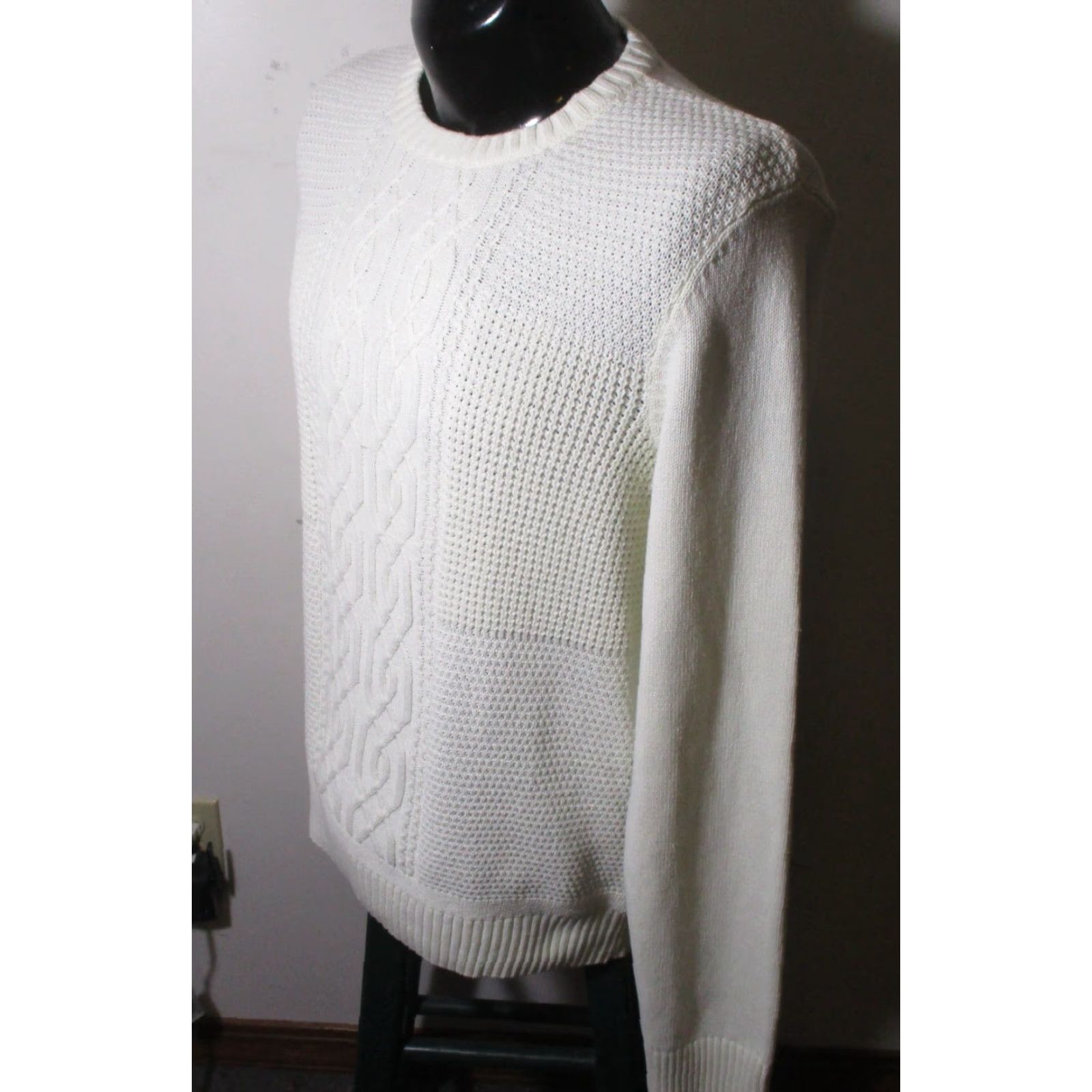 Ben Sherman BEN SHERMAN White Long Sleeve Semi Cable Knit Sweater Men's Size L NWOT Size US L / EU 52-54 / 3 - 4 Thumbnail