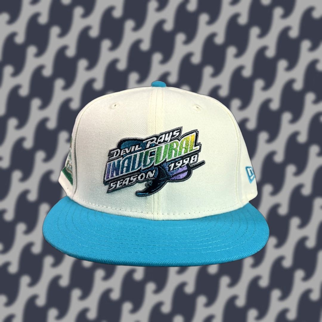 New Era FRESH RAGS New Era Tampa Bay Devil Rays Tropicana Patch 7 5/8 GLOW 1998 SOLD OU Shirt Unisex Adults White Glow 1998 Mens Womens Boys Girls Size ONE SIZE - 1 Thumbnail