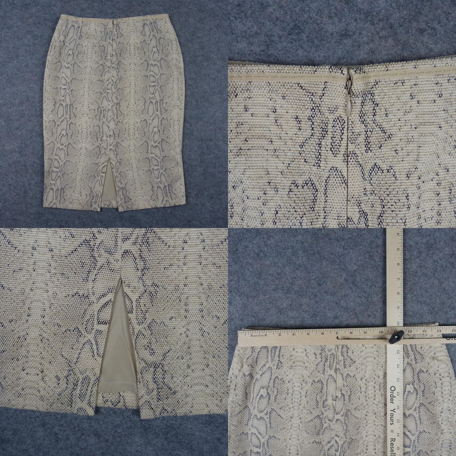 Elie Tahari Elie Tahari Skirt Womens 6 Beige Snake Print Tweed Knee Length Lined Slit Pencil Regular" Size 28" / US 6 / IT 42 - 8 Thumbnail