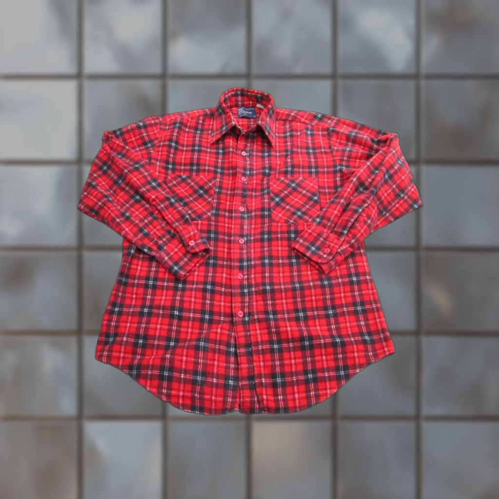 JCPenney The Men's Shop Shirt Mens Medium Red Black Plaid Flannel Button Up  Long Sleeve | Grailed