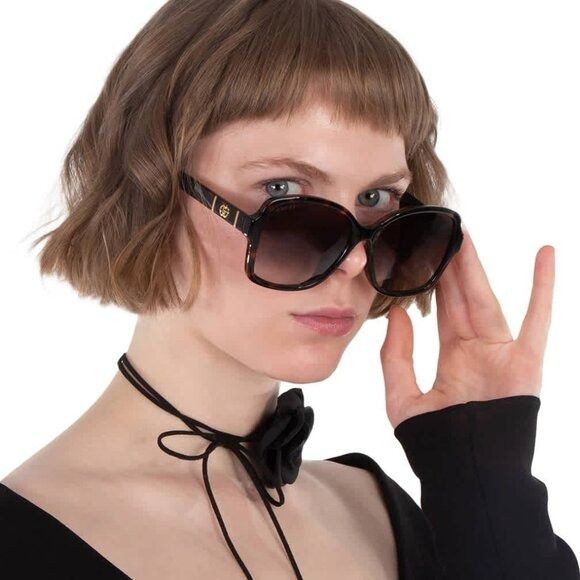 Gucci Gucci GG0765SA 003 Sunglasses Havana Butterfly Frame Size ONE SIZE - 1 Thumbnail