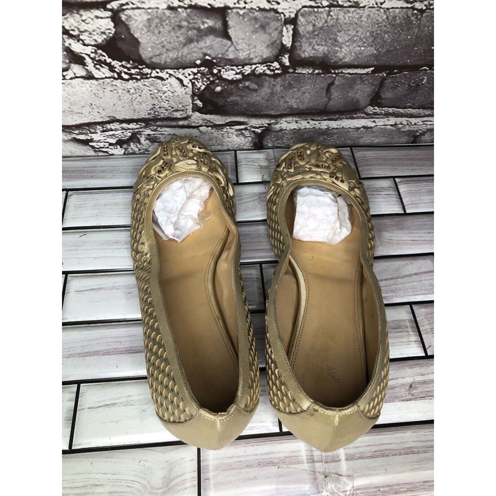 Other Rodo Beige Gold Silk Gem Rhinestone Low Pump Ballet Flats Wo Size US 7.5 / IT 37.5 - 5 Thumbnail
