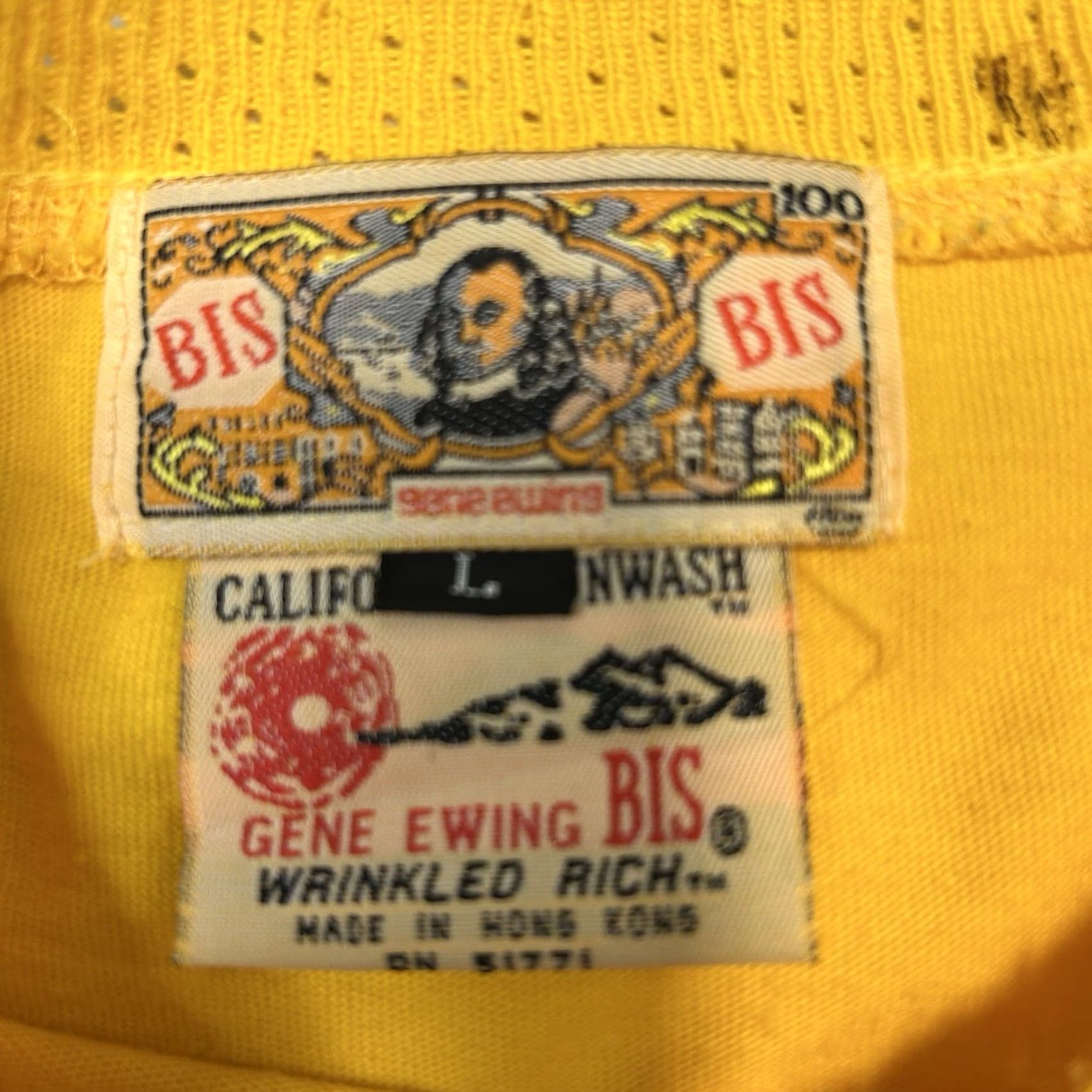 Vintage VINTAGE 80s Gene Ewing Bis Shirt Adults Large Yellow T-Shirt Monochrome, 100% Cotton, Hong Kong, Regular Fit, Casual Size L / US 10 / IT 46 - 7 Thumbnail