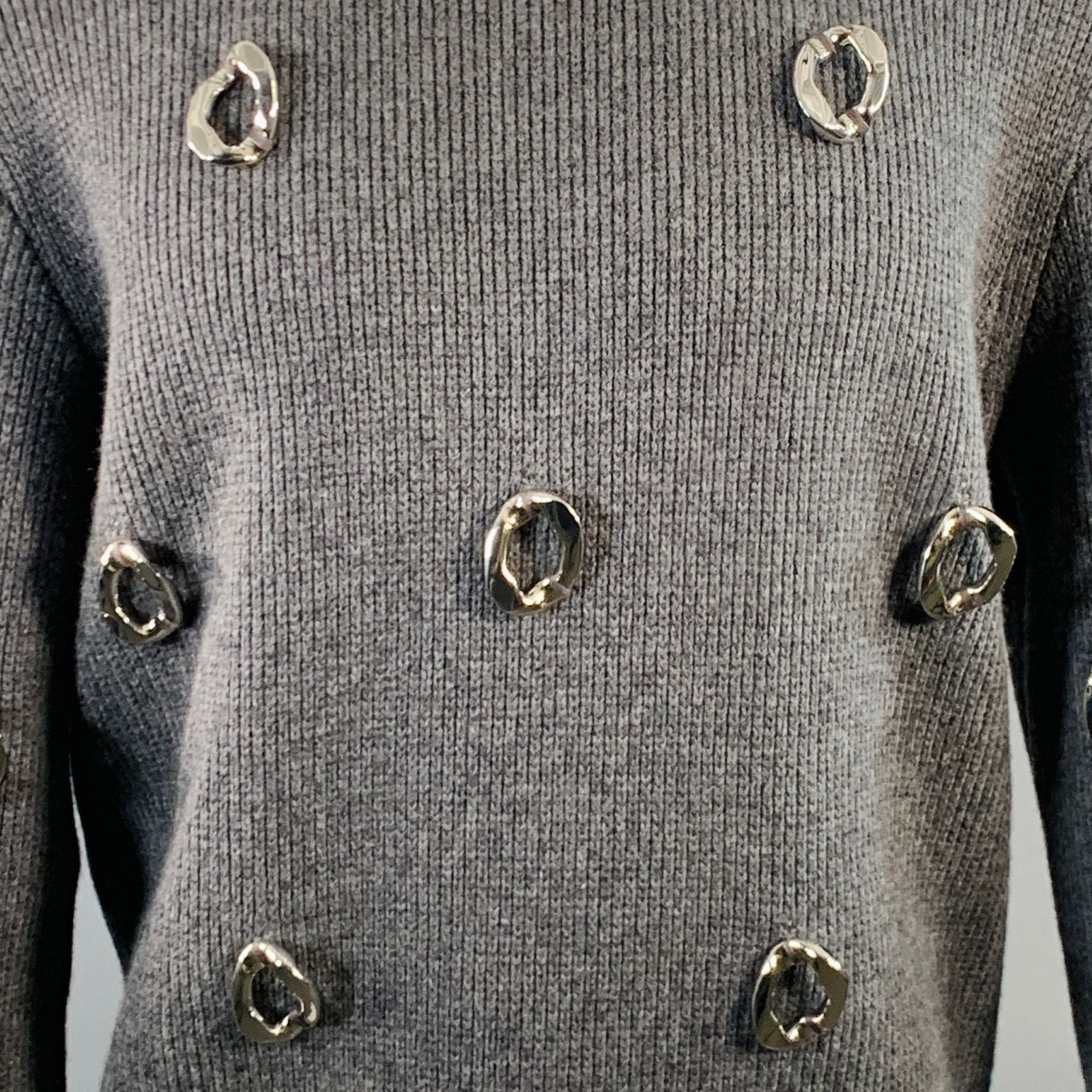 Burberry BURBERRY Grey Embellishment Cashmere Wool Crew Neck Sweater Size US XS / EU 42 / 0 - 2 Thumbnail