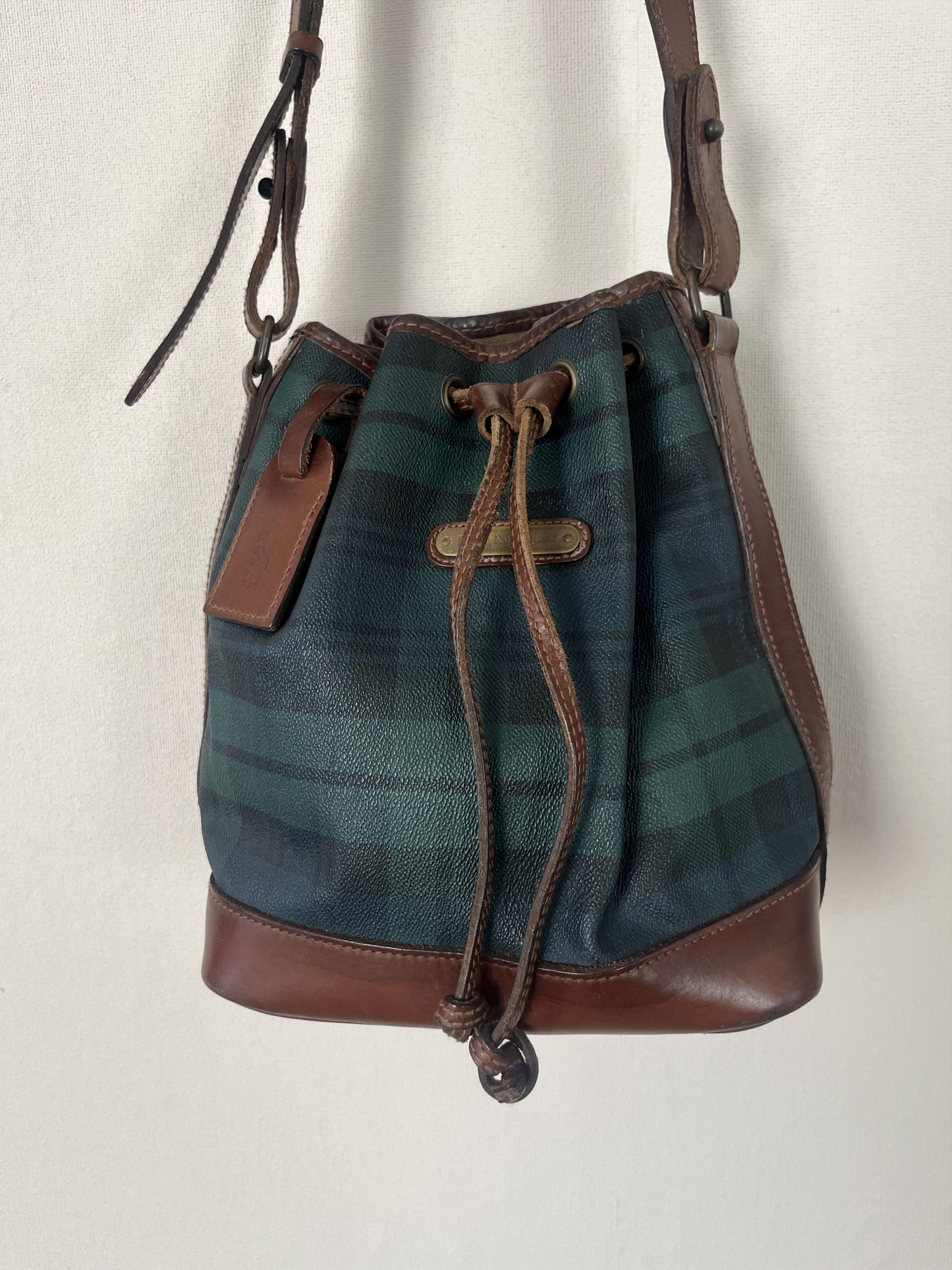 Polo Ralph Lauren VNTG Polo Ralph Lauren Blackwatch Plaid Leather Bucket Bag Size ONE SIZE - 2 Thumbnail