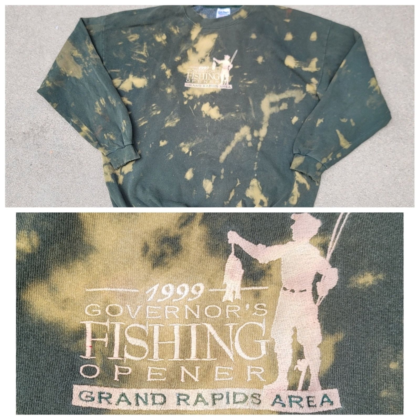 Gildan Vtg 1999 Governor's Fishing Opener Bleach-dyed Sweatshirt Size US XXL / EU 58 / 5 - 1 Thumbnail