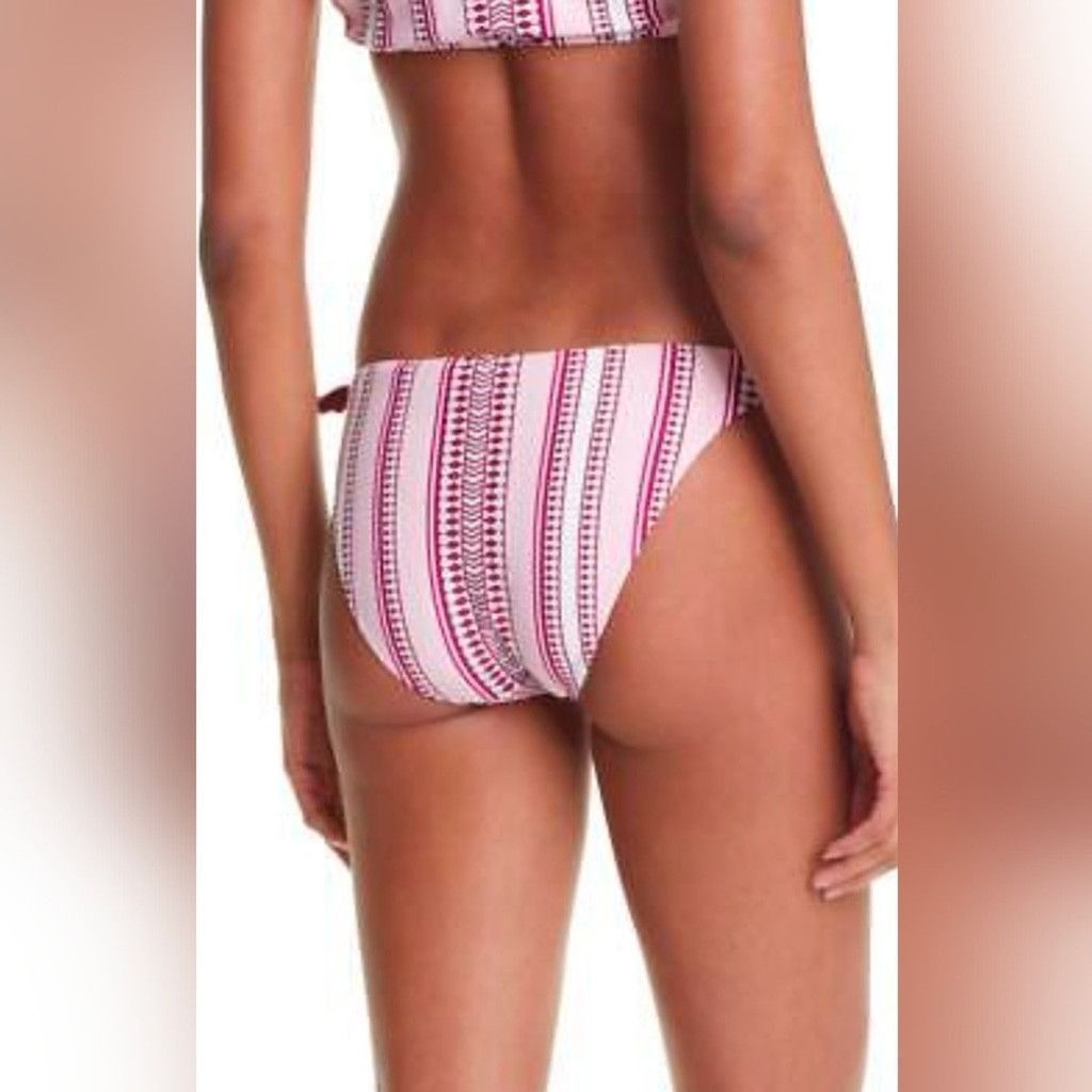 lemlem Lemlem Neela Side Tie Pink & Burgundy Bikini Bottom Size LG Size ONE SIZE - 1 Thumbnail