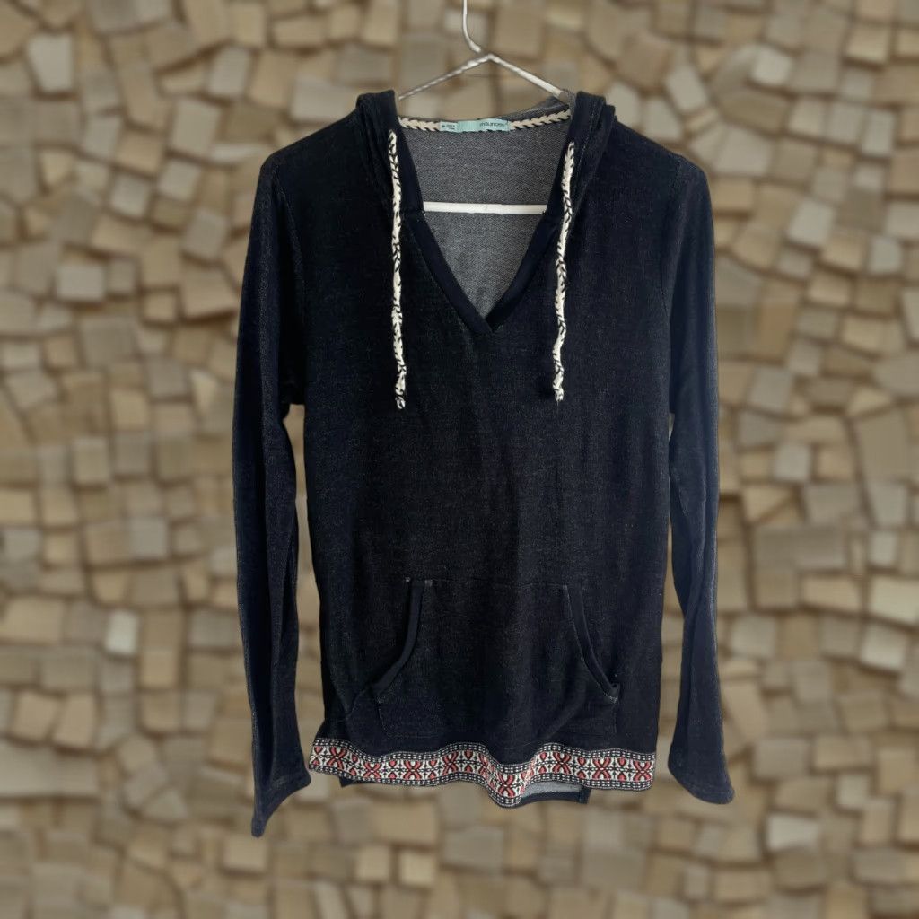 Vintage Maurices Sweater Women's Size Medium Black V-Neck Hoodie Long Sleeve Drawstring Pullover Size L / US 10 / IT 46 - 1 Thumbnail