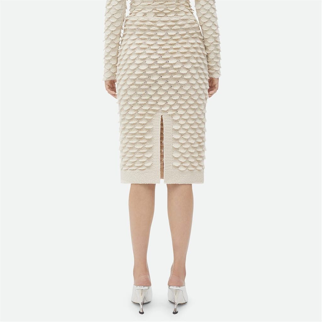 Bottega Veneta Bottega Veneta Fish Scale Wool Midi Skirt in Cream Size 36" / US 14 / IT 50 - 3 Thumbnail