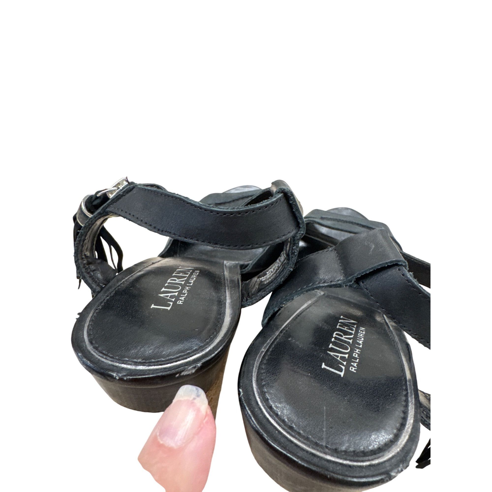 Lauren Ralph Lauren Lauren Ralph Lauren leather Black 5" Wedge Sandal Heels Size Size US 11 / IT 41 - 9 Thumbnail