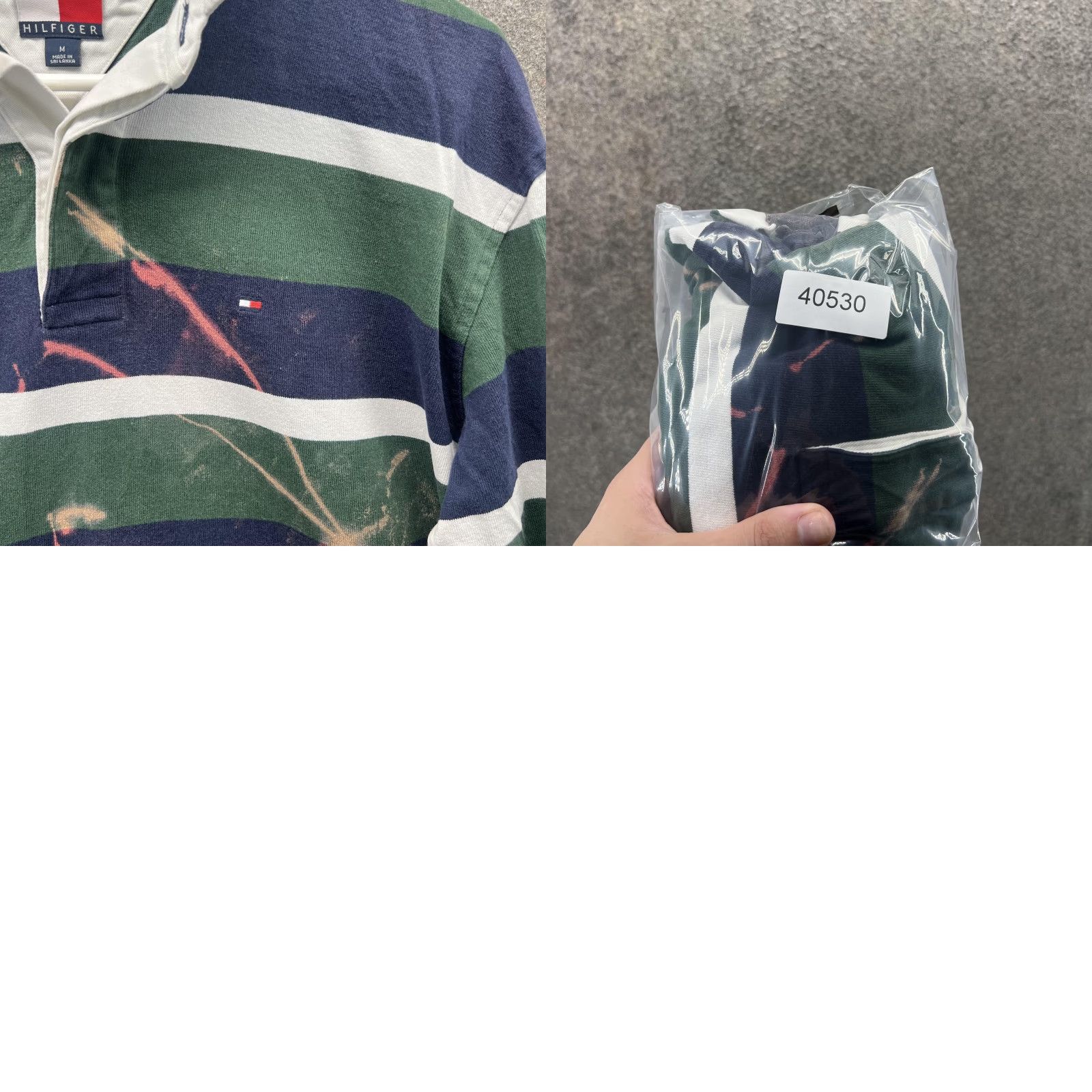 Tommy Hilfiger Tommy Hilfiger Rugby Shirt Mens M Green Navy Stripe Bleach Stained Flawed Polo Knit Long Sleeve Casual Shirt Mens Size US M / EU 48-50 / 2 - 8 Thumbnail