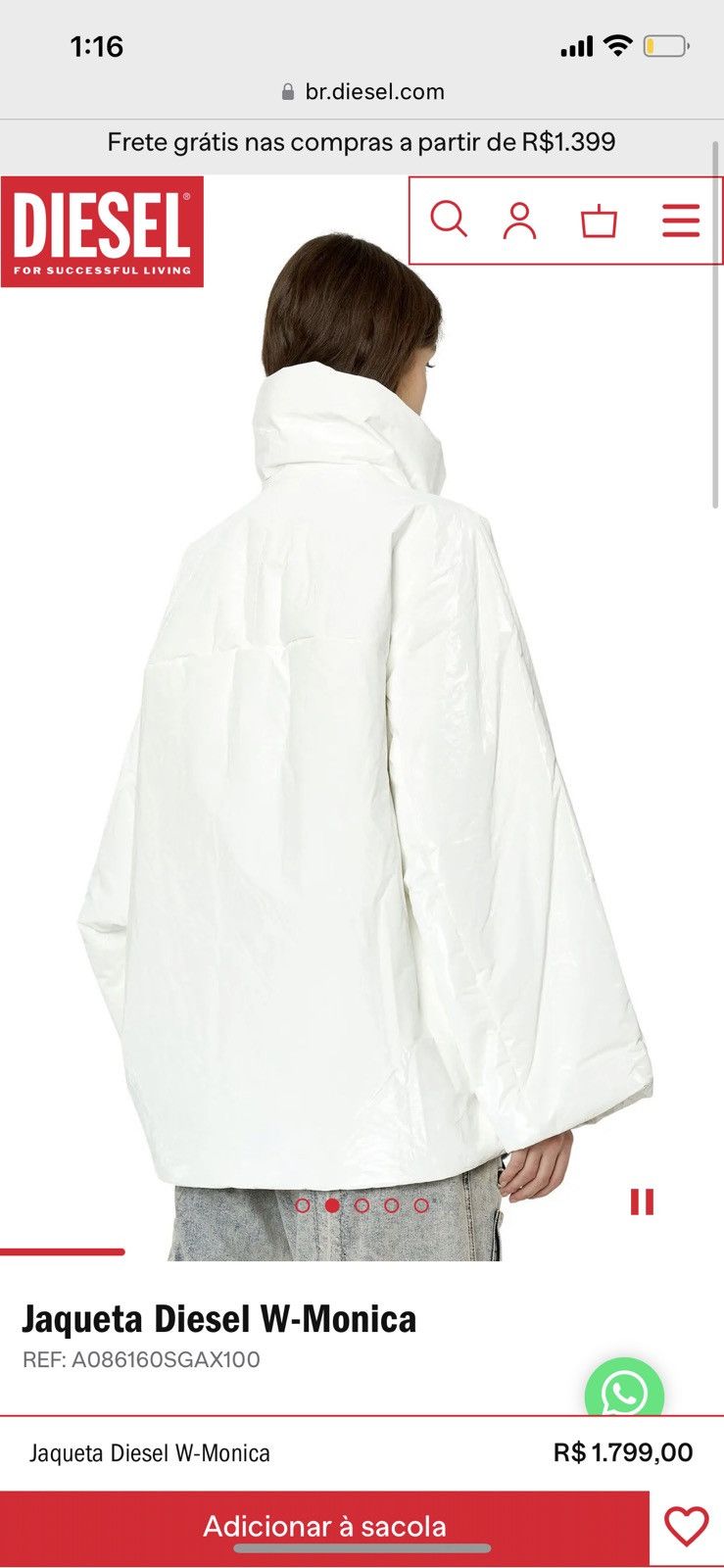 Diesel Diesel W-monica white padded jacket Size S / US 4 / IT 40 - 2 Thumbnail