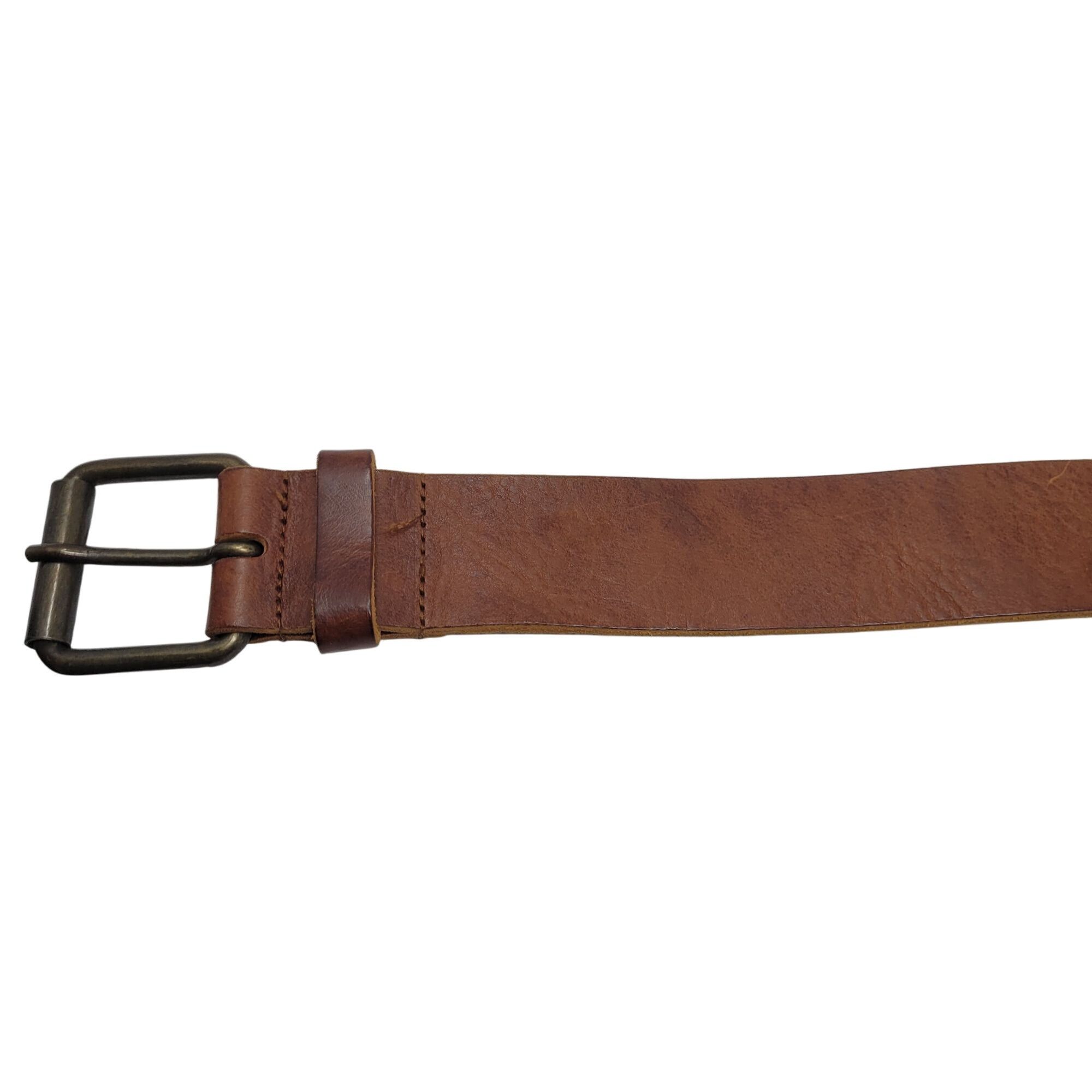 H&M Vintage Mens H&M Thick Rugged Cognac Brown Leather Belt Sz 3 Size 34 - 7 Thumbnail