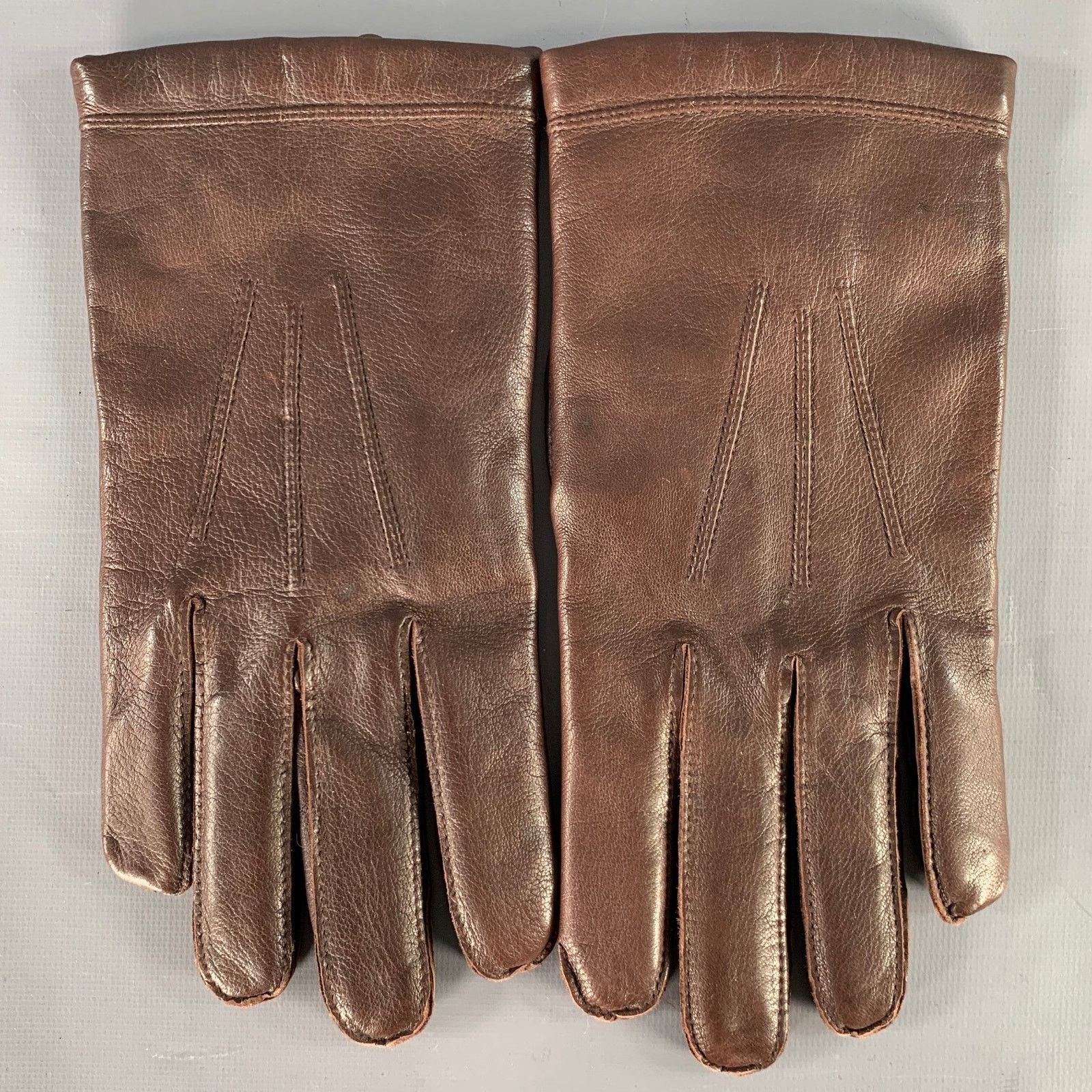 Vintage VINTAGE Size M Brown Leather Cashmere Lined Gloves Size ONE SIZE - 1 Thumbnail