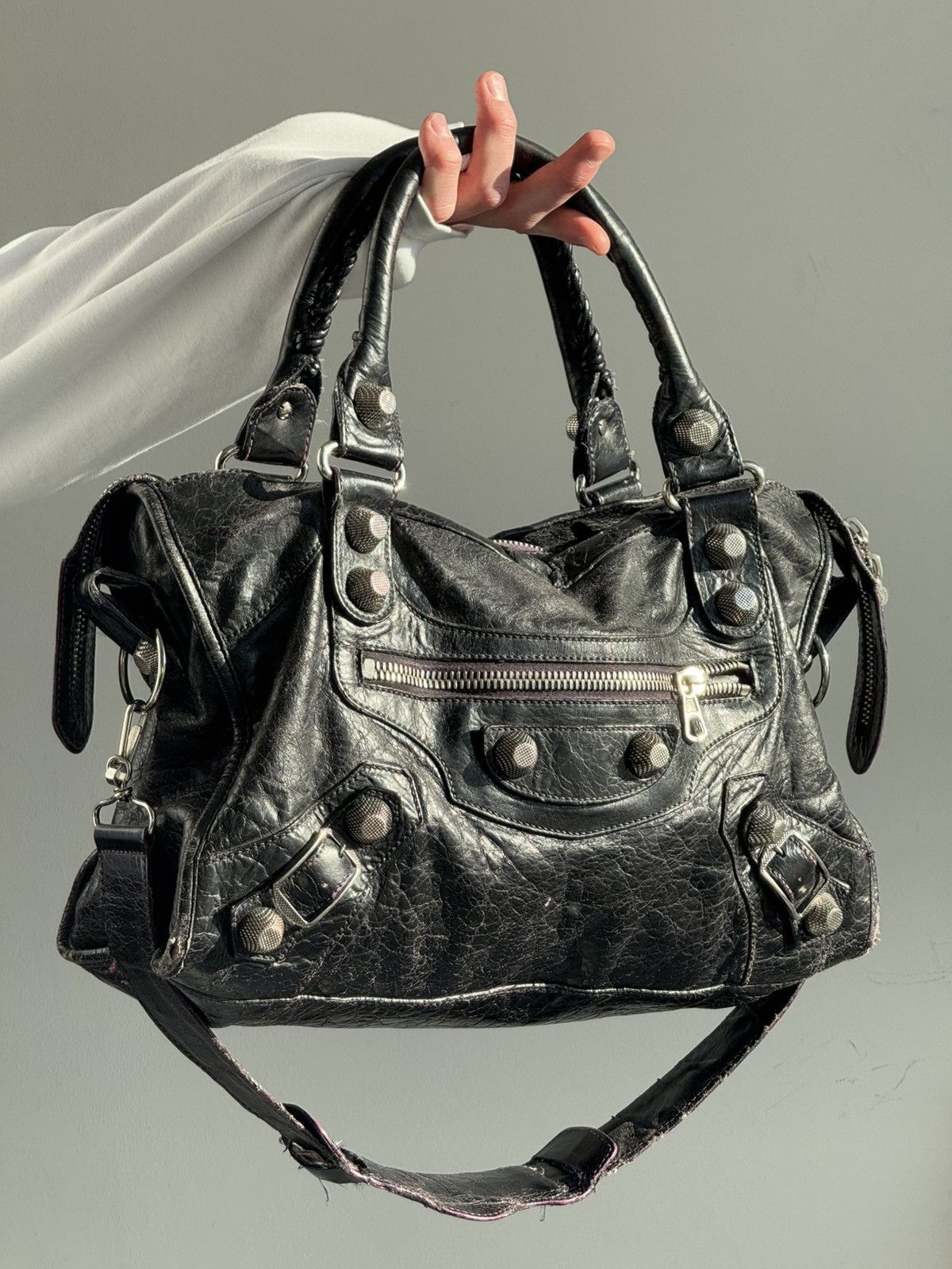 Vintage Balenciaga 00s City Bag Distressed Leather Handbag