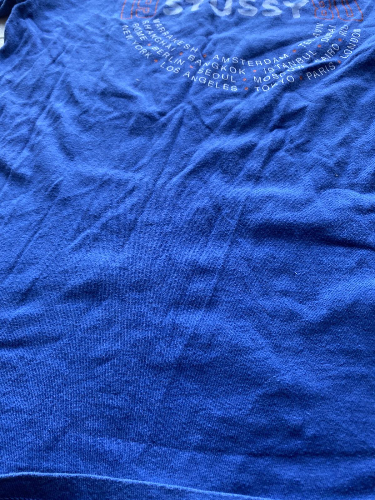Stussy × Vintage 00s Stussy Worldwide Blue Tour 1980 Logo T Shirt Mens Small Size US S / EU 44-46 / 1 - 9 Thumbnail