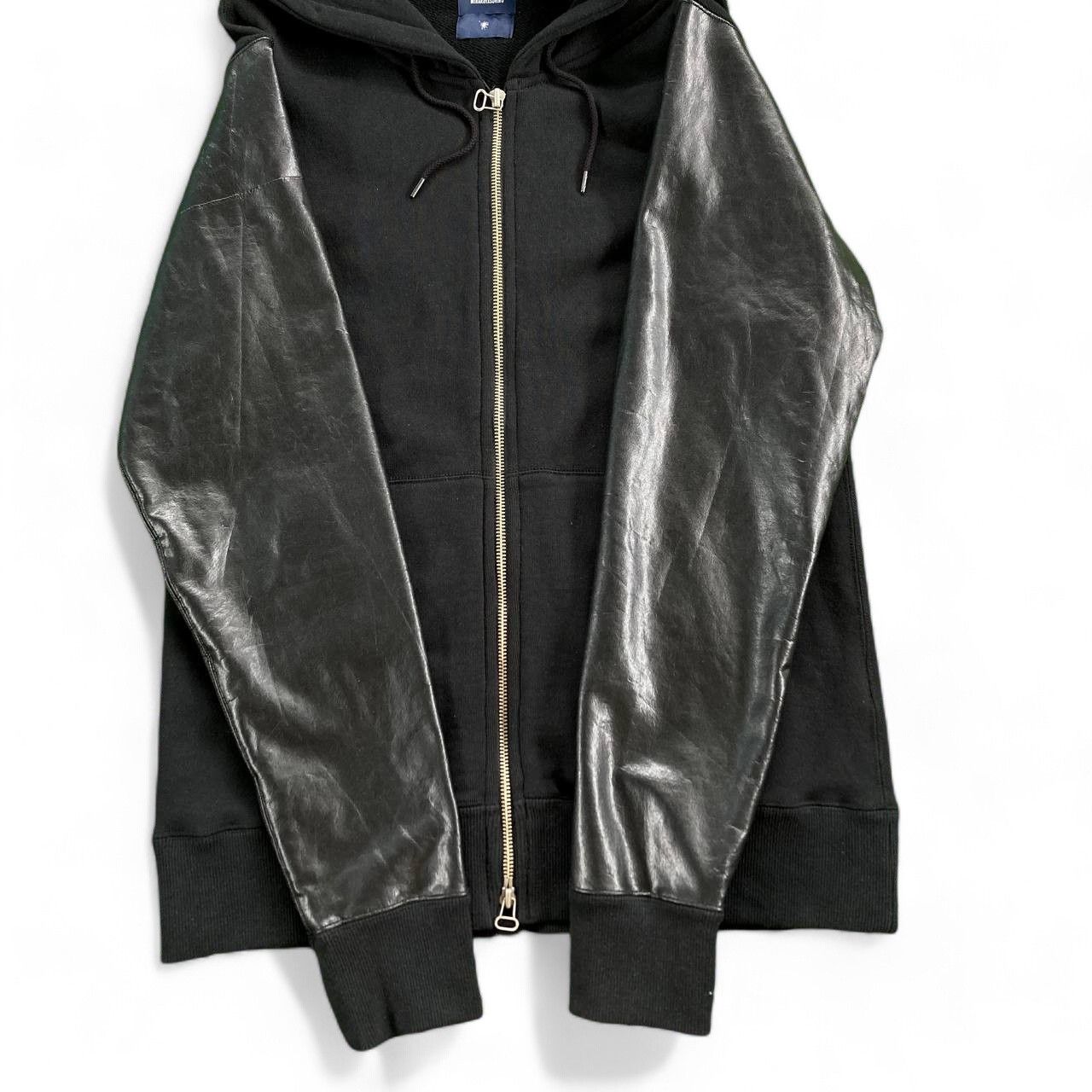Maison MIHARA YASUHIRO Leather Sleeves Zip up Black Hoodie Size US M / EU 48-50 / 2 - 5 Thumbnail