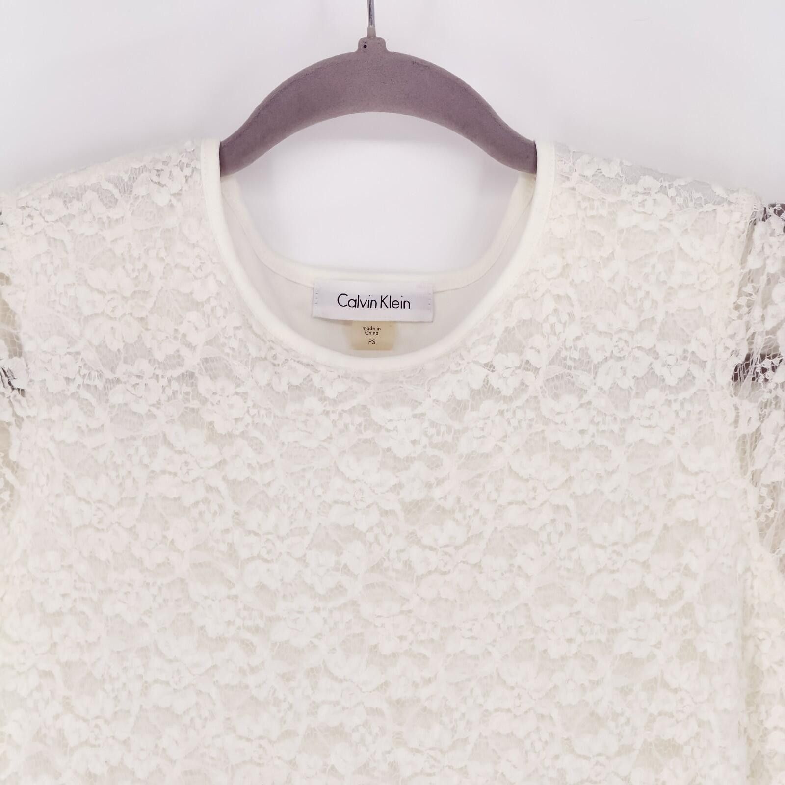 Calvin Klein Calvin Klein Lace Blouse Minimalist Core Ivory Womens PS Size S / US 4 / IT 40 - 2 Thumbnail