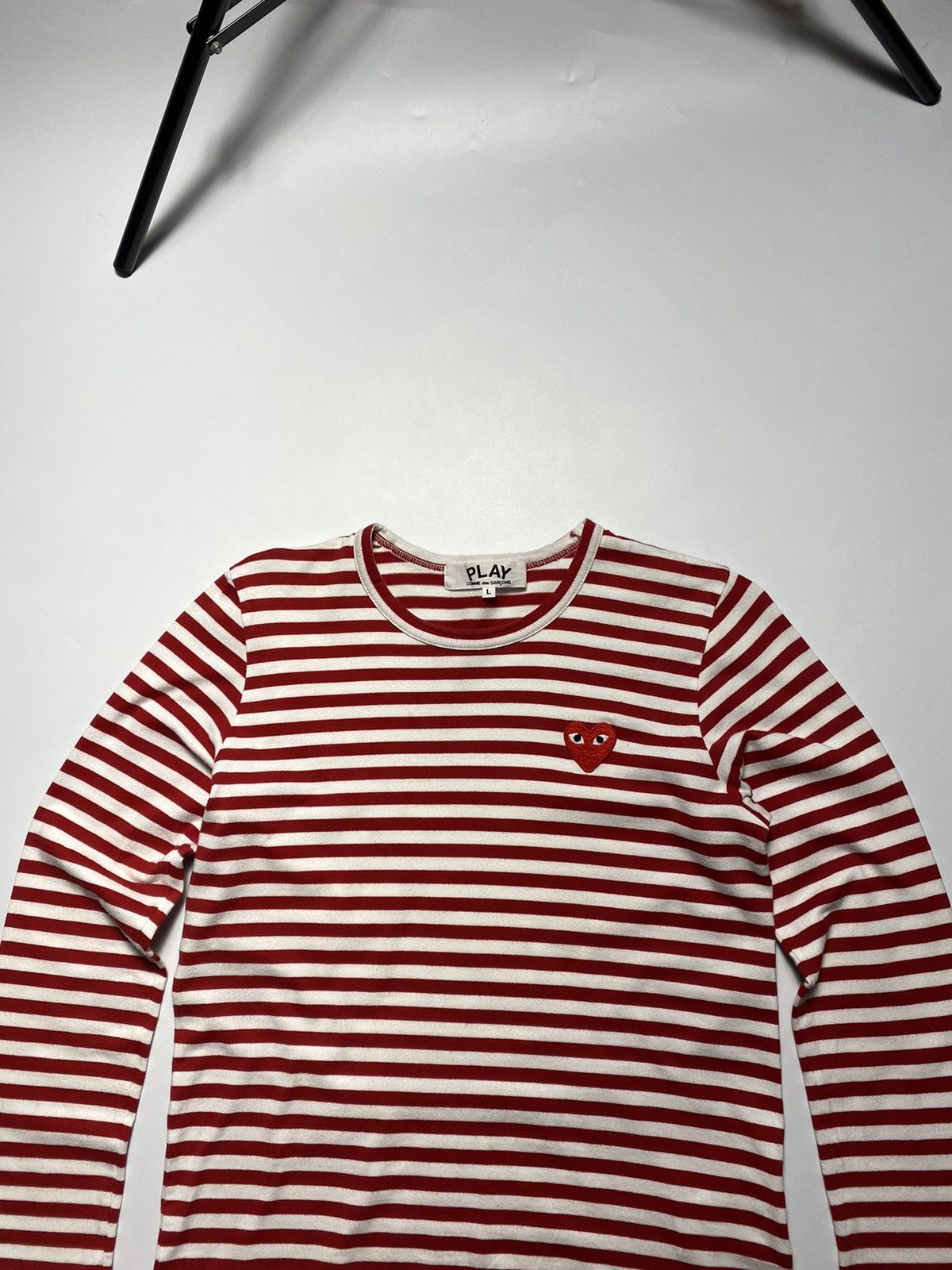 Comme des Garcons × Comme des Garcons PLAY × Japanese Brand Comme Des Garçons Play Striped Logo Long Sleeve Shirt Size L / US 10 / IT 46 - 3 Thumbnail