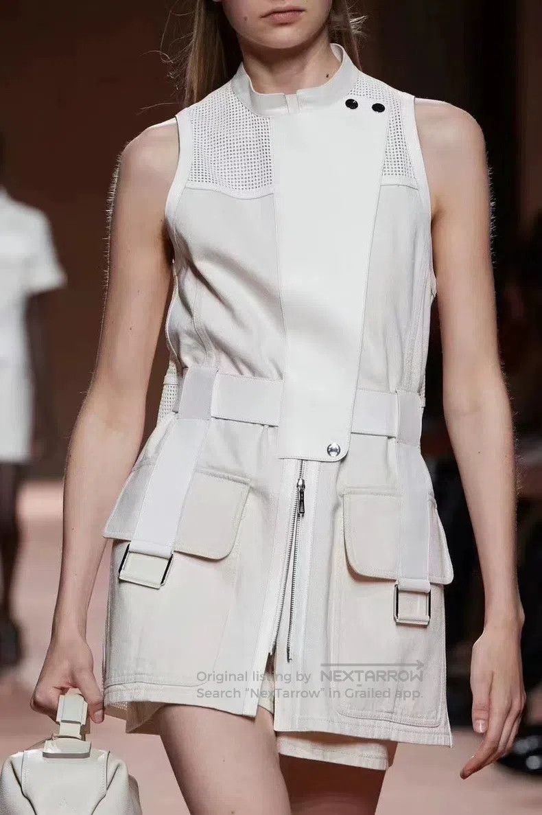 Hermes Hermes White Lace-Up Patchwork Leather Vest Dress, Sleevel Size XXS / US 00 / IT 34 - 8 Thumbnail