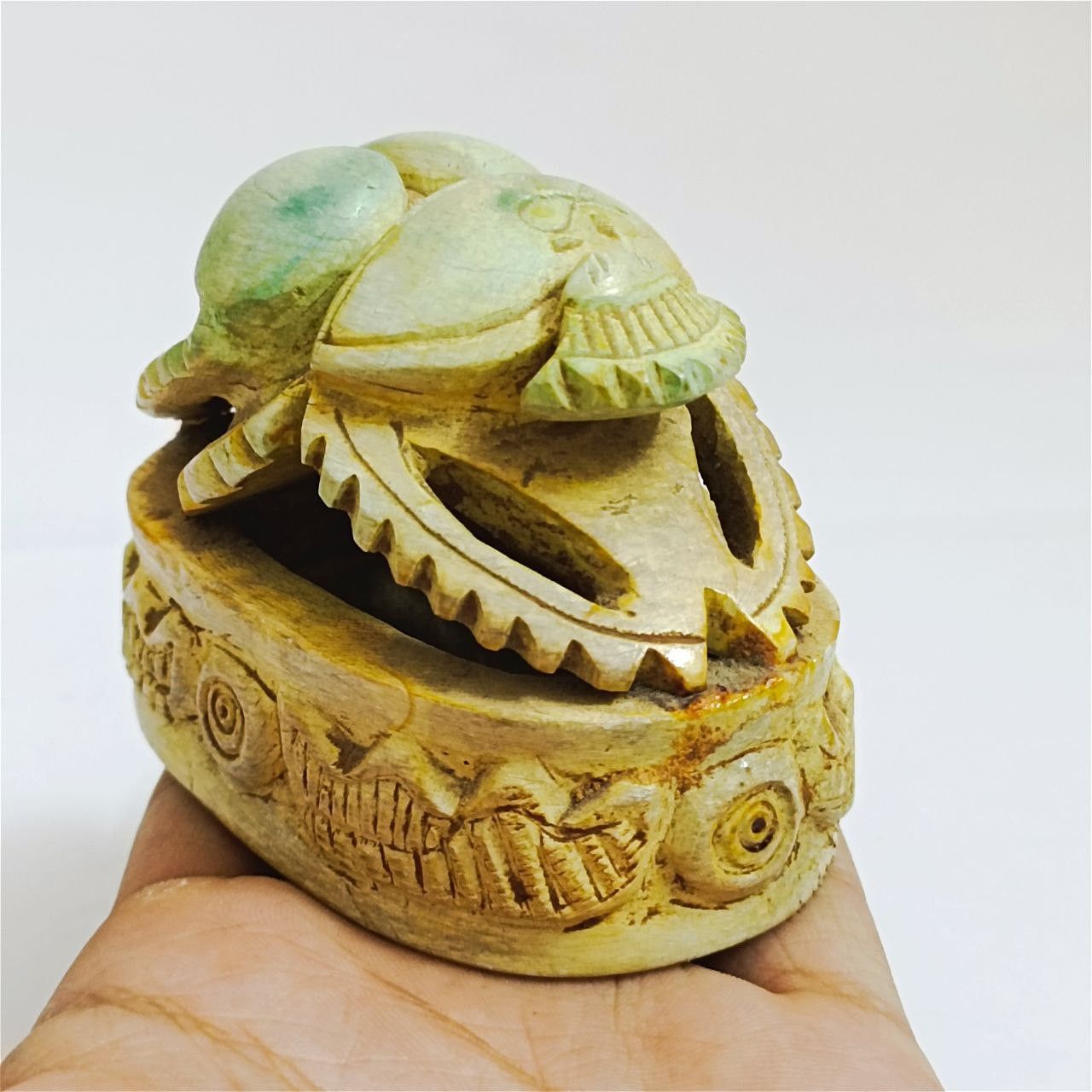 Handmade Hand-carved Egyptian scarab figurine, antique stone art Size ONE SIZE - 5 Thumbnail