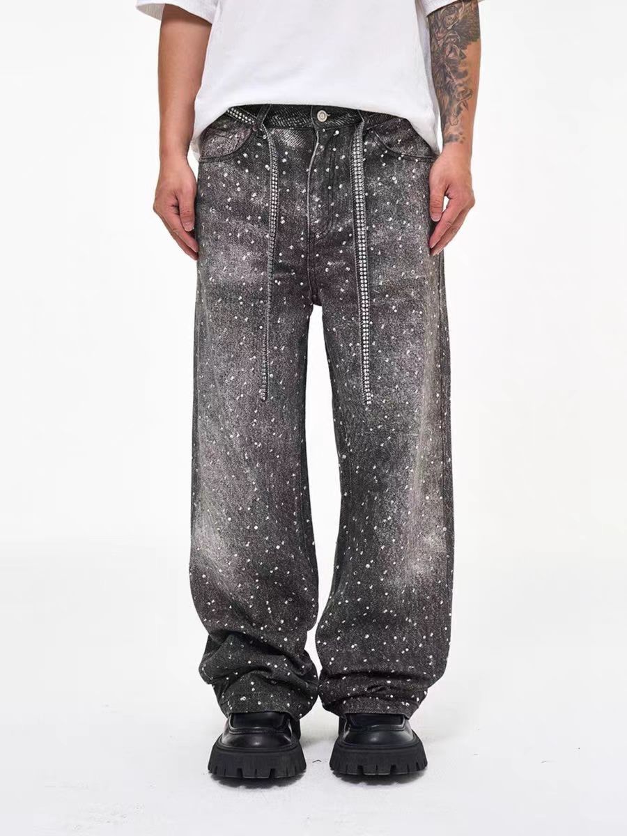 Japanese Brand × Jean High Street Rhinestone Design Loose Straight Jeans Size US 30 / EU 46 - 2 Thumbnail