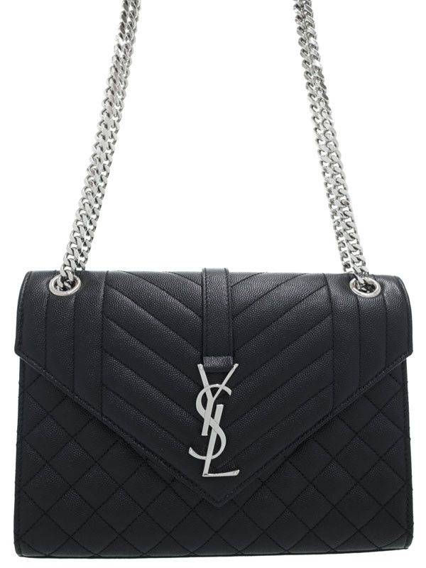 image of Chanel YVES Saint Laurent Paris Envelope Medium Chain Shoulder Bag Black, Women's