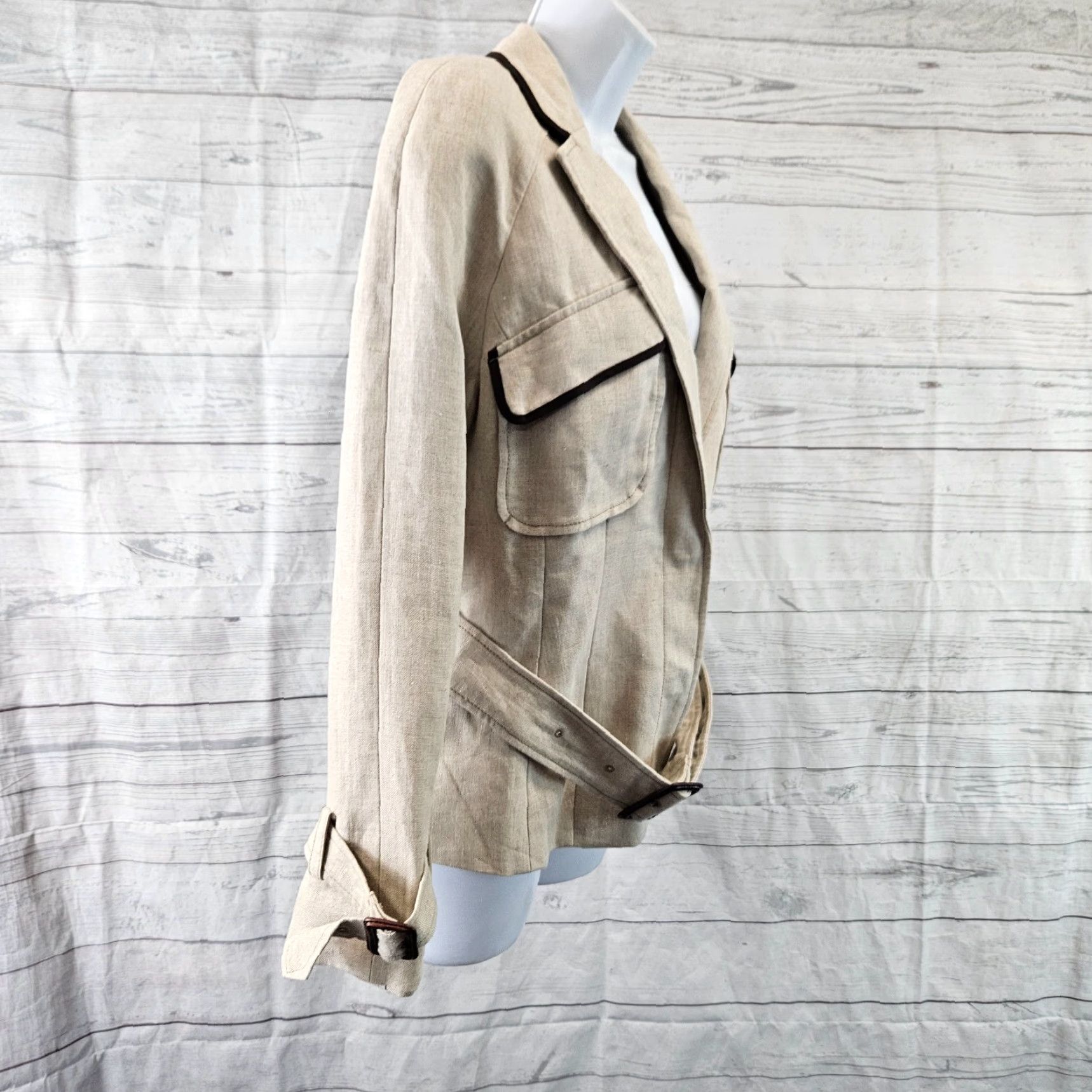 Ann Taylor Ann Taylor LOFT Womens Jacket Sz 10 Beige Brown Linen Snap Buttons Belt Size L / US 10 / IT 46 - 3 Thumbnail