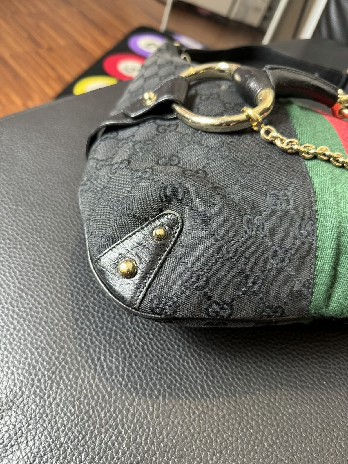 Gucci Gucci Black GG Canvas and Leather Horsebit Web Hobo Size ONE SIZE - 10 Thumbnail