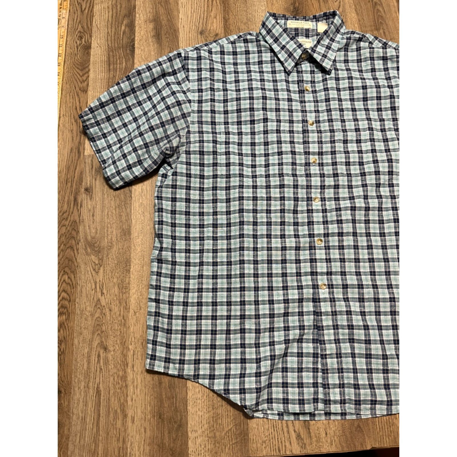 Arrow Arrow Shirt Men's XL Plaid Blue Green White Check Short Sleeve Button Up Size US XL / EU 56 / 4 - 3 Thumbnail