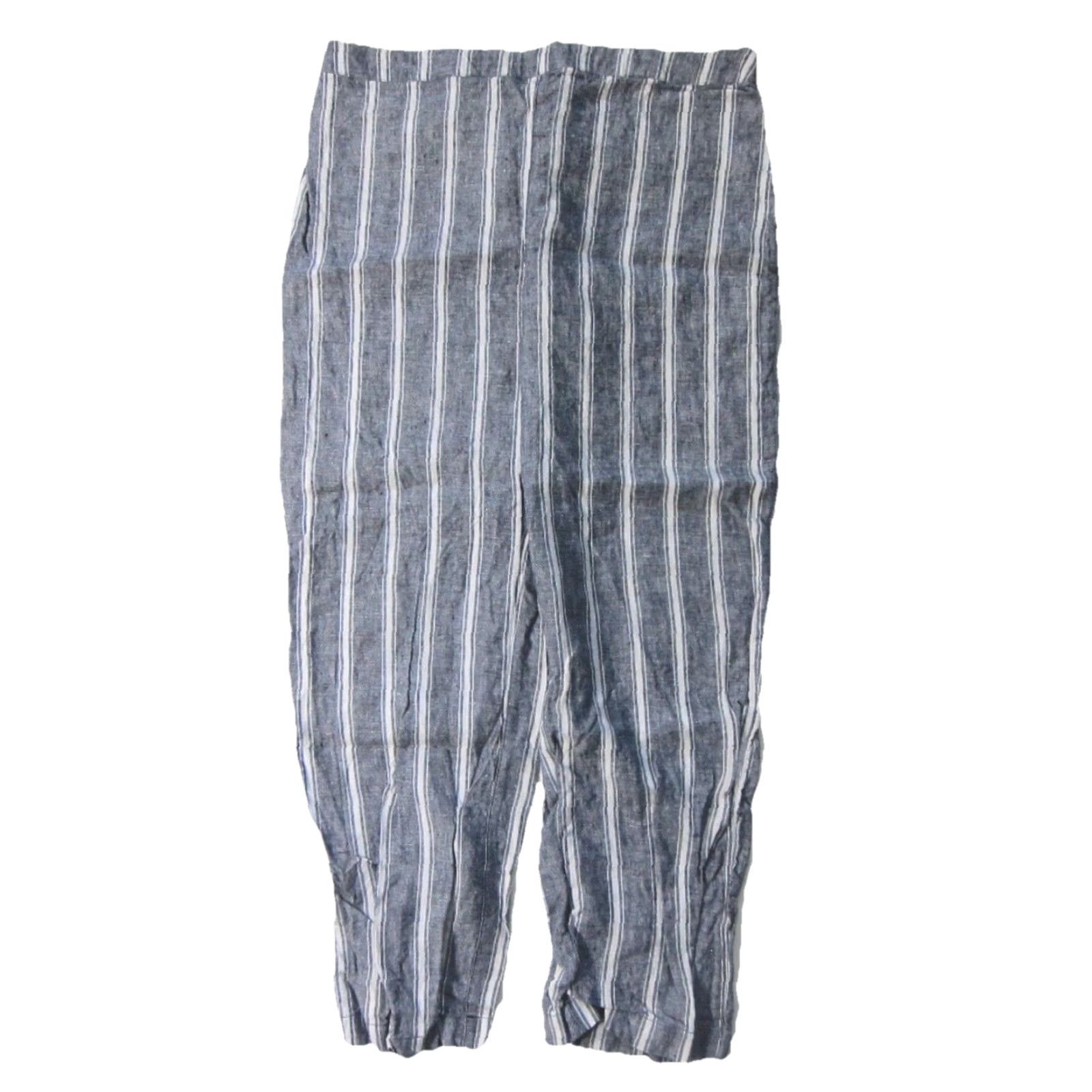 Vintage Chico's 100% Linen Blue White Stripe Wide Leg Casual Comfort Pant Women 2.5/14 Size 36" / US 14 / IT 50 - 6 Thumbnail