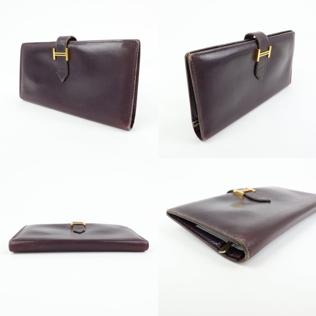 Hermes Hermes Bearn Box Calfskin Leather Bi-Fold Wallet Burgundy Size ONE SIZE - 3 Thumbnail