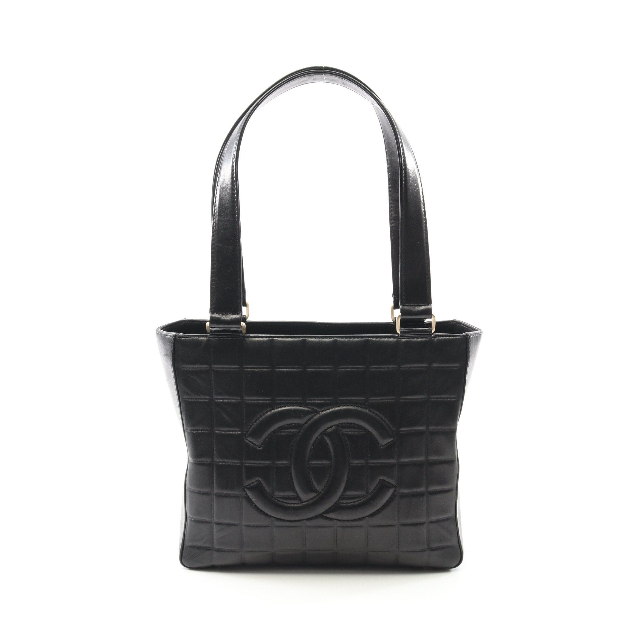 Chanel Chocolate Bar Shoulder Bag Tote Lambskin Black Gold Hardware, Women's