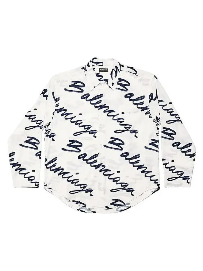 Balenciaga o1s1rm0426 Scribble Minimal Shirt Large Fit in Multicolor Size M / US 6-8 / IT 42-44 - 1 Thumbnail