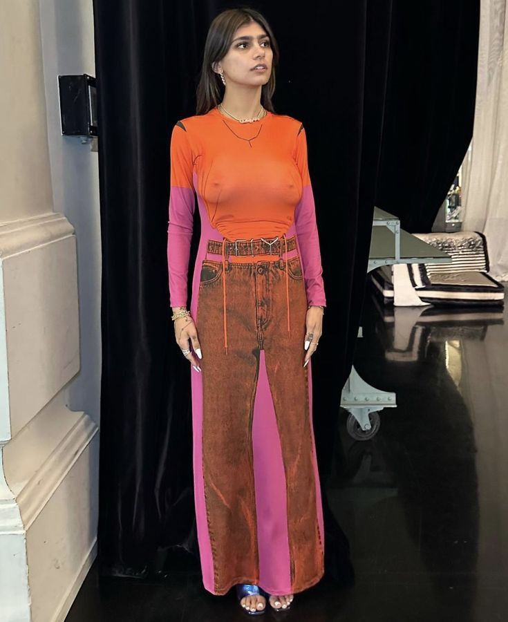 Jean Paul Gaultier × Y/Project Orange Pink Trompe L'oeil Maxi Dress Size XS / US 0-2 / IT 36-38 - 2 Thumbnail