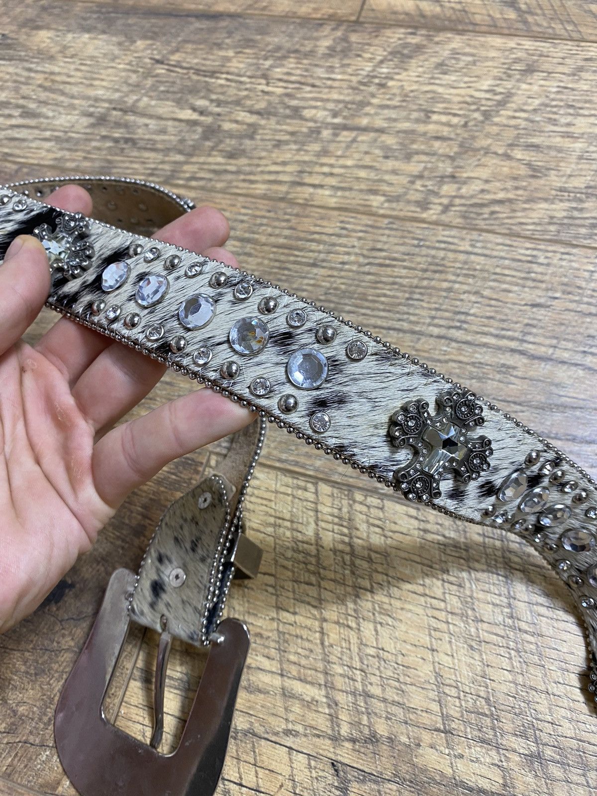 Japanese Brand BHW Western Rhinestone Cowhide Belt Size ONE SIZE - 6 Thumbnail