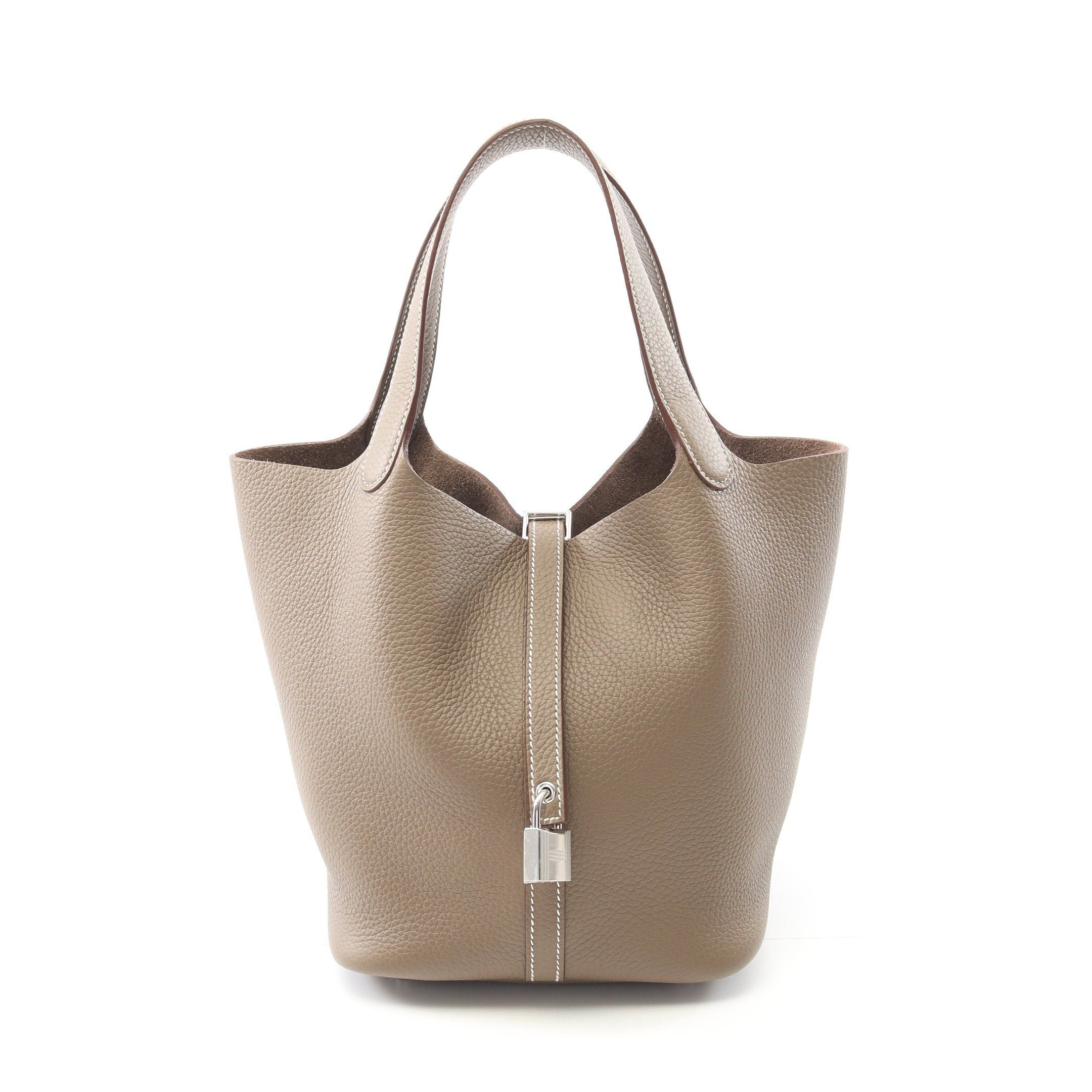 Hermes Hermes Picotane Lock Mm Handbag Clemence Leather Gray Brown Silver Hardware K Stamp Size ONE SIZE - 1 Thumbnail