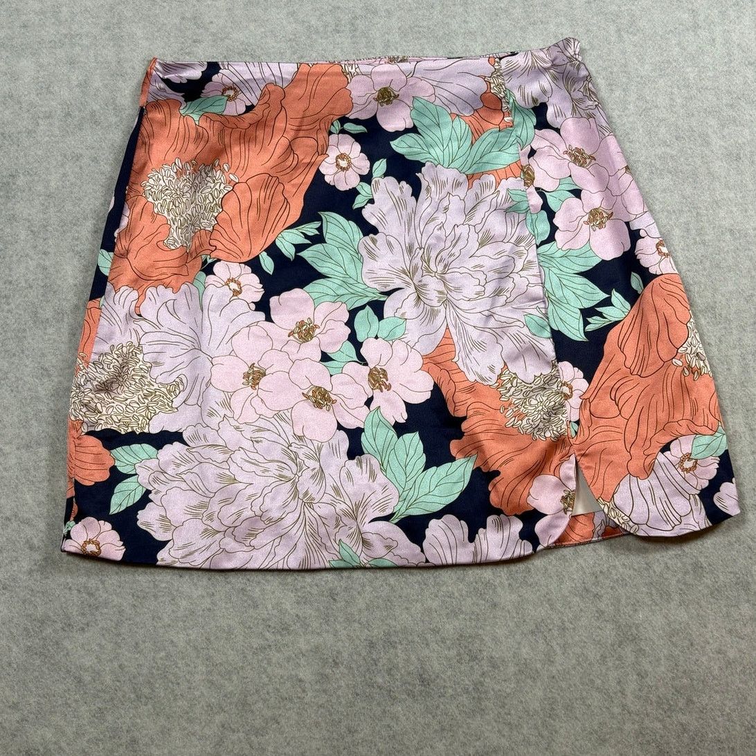 Lulus Lulus Floral Mini Skirt Pink Orange Blue Side Slit #0524 Size 30" / US 8 / IT 44 - 1 Thumbnail