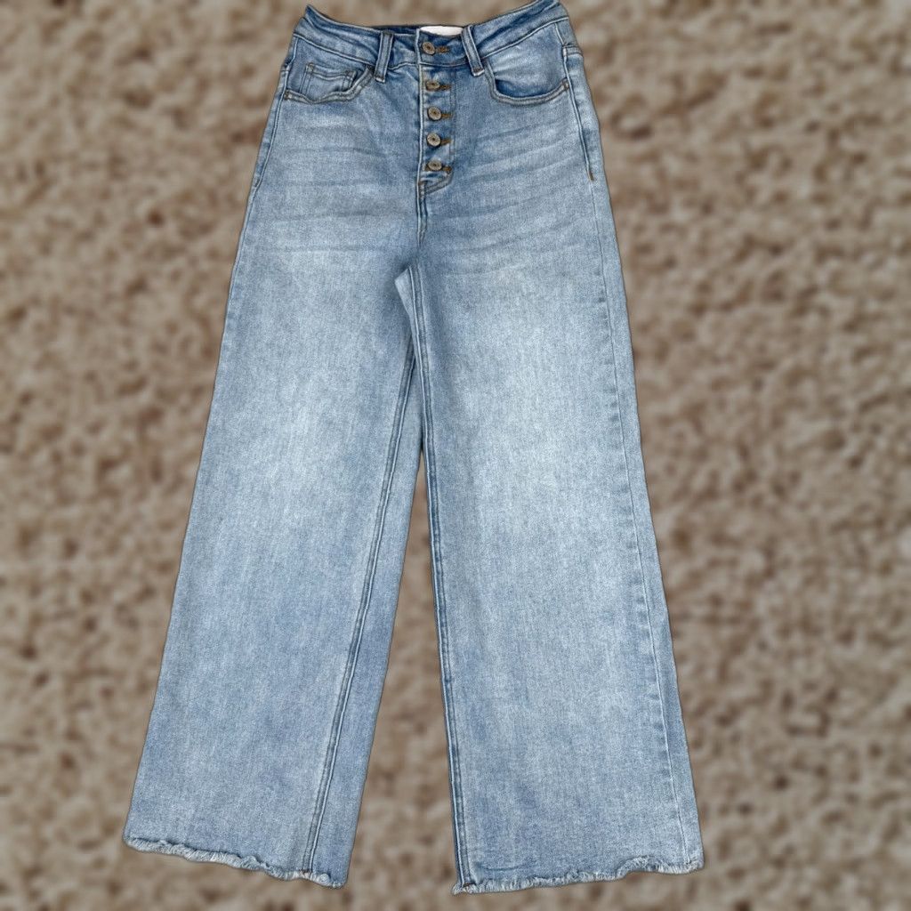 Vintage TNR Jeans Women 25 Blue Denim Wide-Leg High Rise 25x26 Cotton Blend Button Fly 5-Pocket Logo Embroidered Size 42" / US 20 - 1 Thumbnail