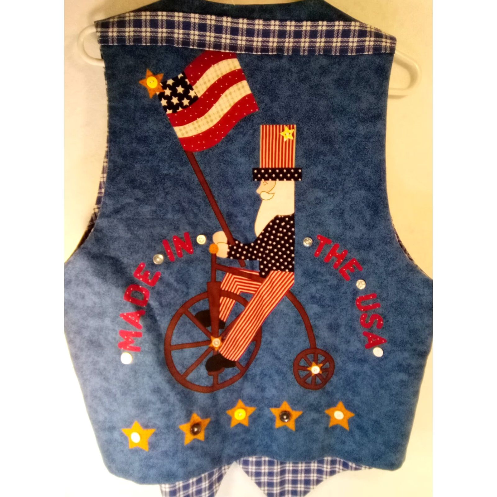 Vintage VINTAGE Americana USA VEST Men L Blue 20" Across Chest 27" Long Handmade USA Theme Vest Size US L / EU 52-54 / 3 - 5 Thumbnail